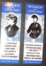 PAIR Of CIVIL WAR BIO BOOKMARKS "LM Alcott and Dr. M Walker" (2.25" x 6.75") New