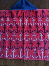Pottery Barn Kids Hooded Beach Towel, 100 Cotton 23"x34" Anchors, Red/Blue, Mike