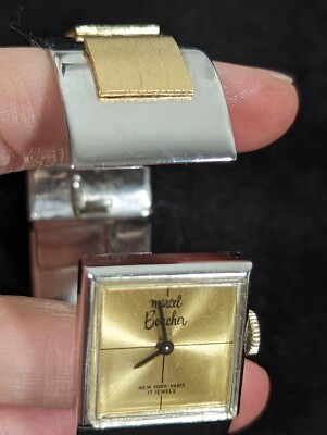 ✔Rare Vintage Marcel Boucher 17-Jewel Hinged Silver-Tone Cuff Watch 1960s Marcel Boucher NY Paris Lucite Hinged Cuff Bracelet  main image 4