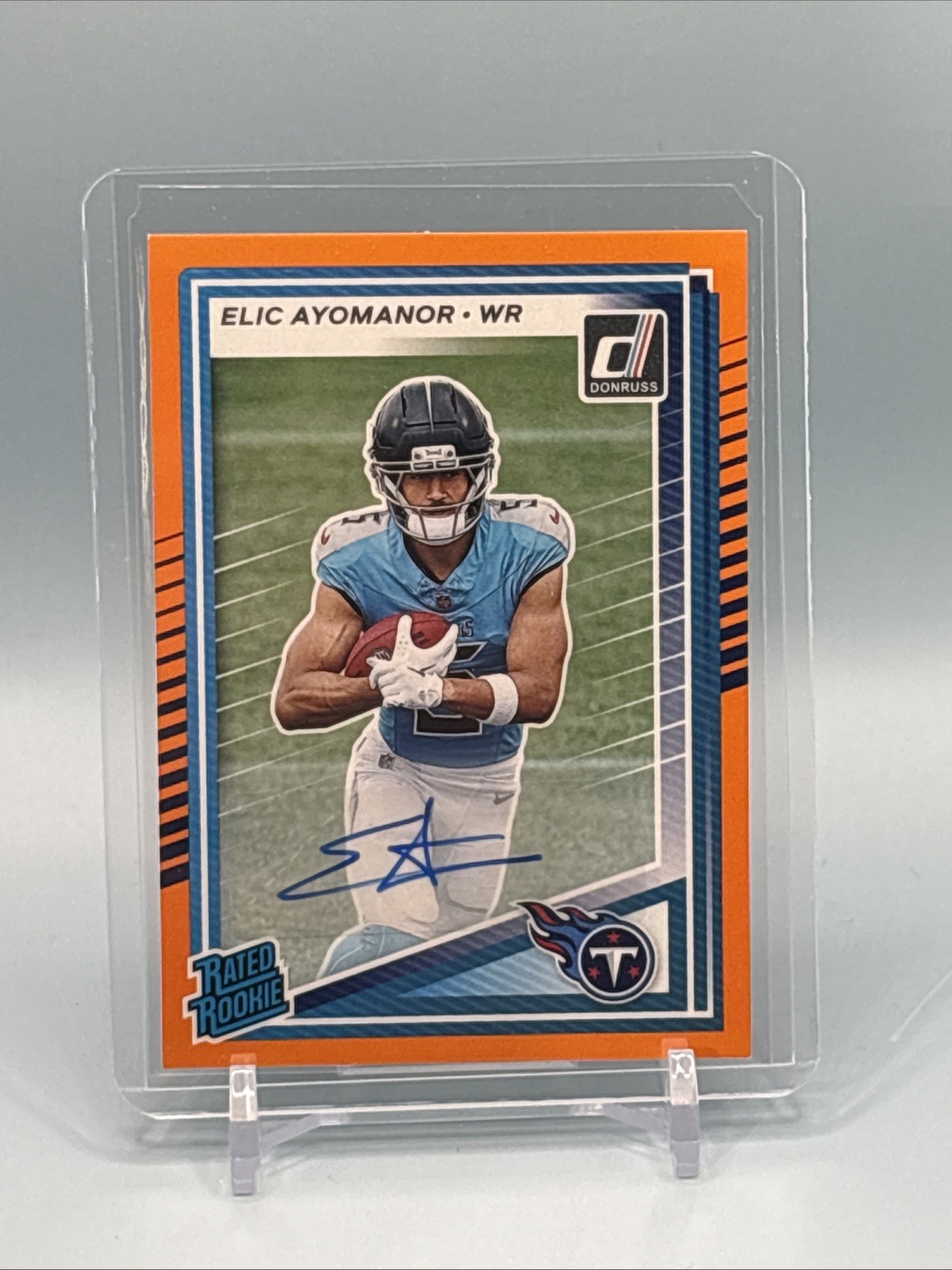 2025 Donruss Elic Ayomanor Orange Rated Rookie Auto RC Titans #339