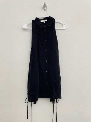 IRO Button Down Top Women 36 US 4 Black Button Down Collared Cupro Lace Up