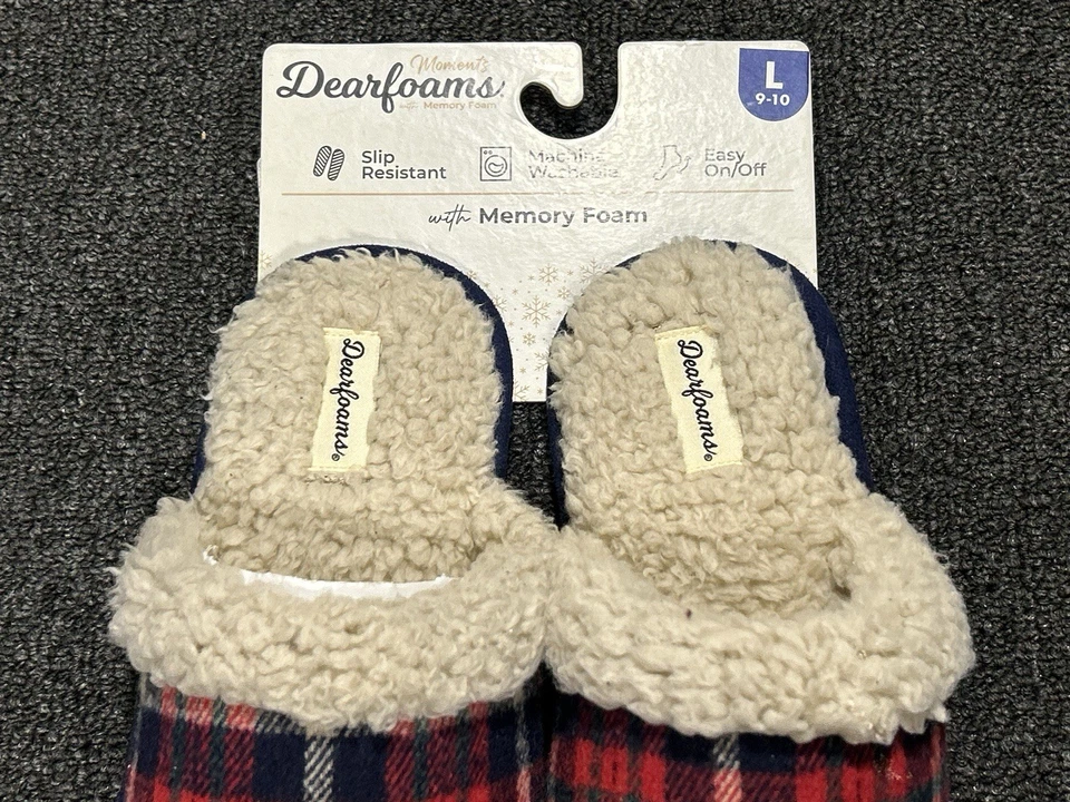 Dearfoams Slippers Womens Large 9-10 Plaid Leopard Velour Clog Slip On NWT - Image 2 of 4