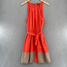 Express Dress Womens Medium Orange Color Block Halter Neck Mini Pockets Belted