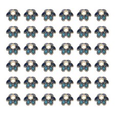 50pcs Enamel Flower Bead Caps 6mm Six-petal for Jewelry Making, Dark Blue
