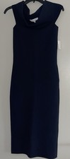 New LARK RO Navy Blue S knit Sweater Dress off shoulder stretchy fitted bodycon
