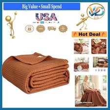 100 Cotton Waffle Weave Throw Blanket Breathable Lightweight 40x50 Caramel
