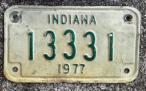 1977 Indiana Motorcycle License Plate '13331'