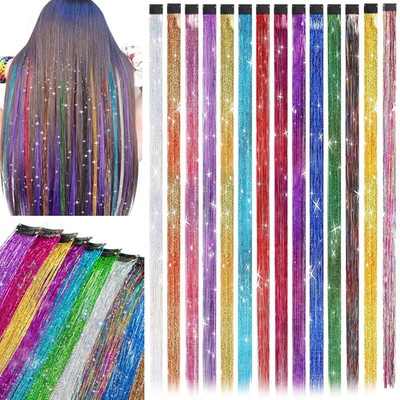 Glitter Fairy Highlights Clip In Hair Tinsel Kit Extensions 14 Color 19.7in Kids