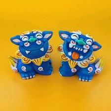 Shisa Ornament set of 2 Small blue Resin Guardian Okinawa Foo Dogs Figurines