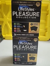 2 LifeStyles Pleasure Collection Assorted Latex Condoms 36x2 Count Sealed 