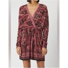 ISABEL MARANT red paisley rouched long sleeve mini dress luxury maximalist / 6