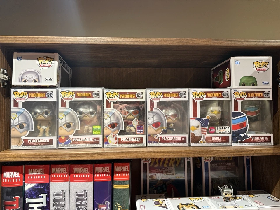 Peacemaker Funko Pop Set Complete, All Peacemaker Pops + 2 Peacemaker Keychains - Image 2 of 4