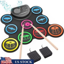9 Pad Electric Drum Set W/ Speakers Headphone Jack Portable Battery Powered New