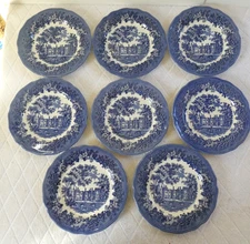 Vintage J&G Meakin England Blue Penhurst Place Kent 7" Bread Plate Lot of 8 EUC