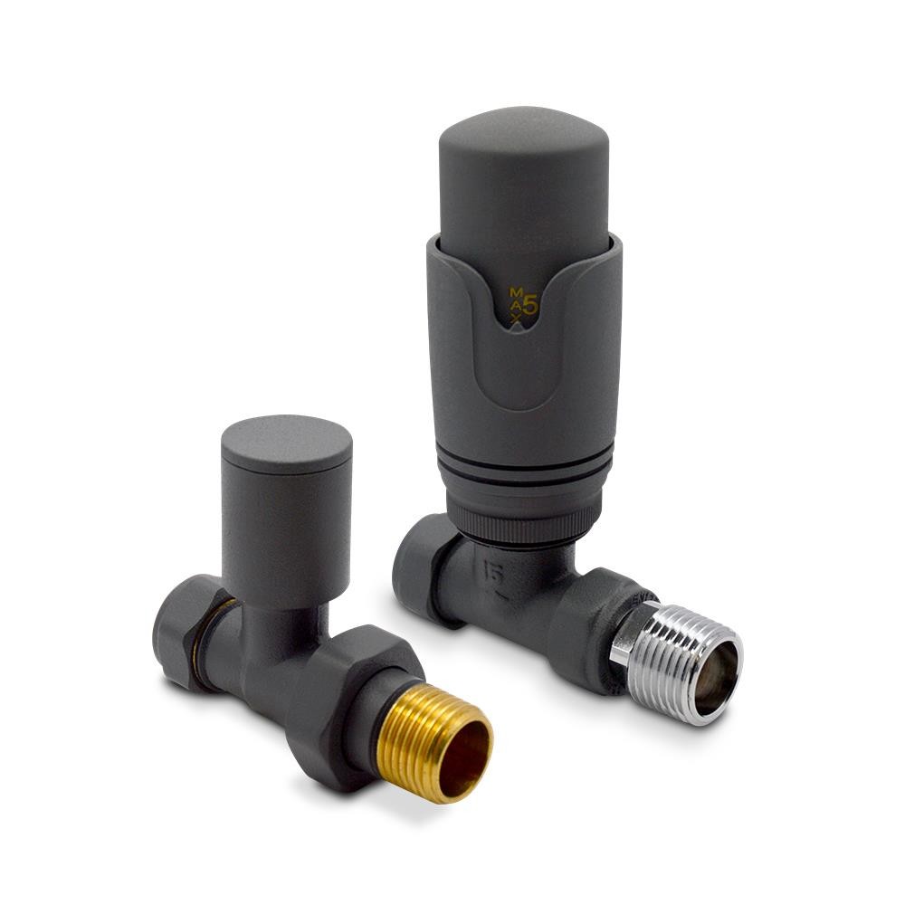 Straight Anthracite Valves Thermostatic TRV Central Heating Radiator Towel Rail