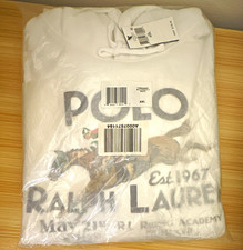 Polo Ralph Lauren Uomo Bianco Logo Grafico Pullover Felpa con Cappuccio XXL 2XL