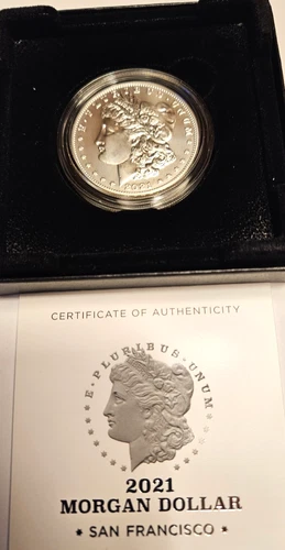 2021-S Gem BU Morgan Silver Dollar w/ OGP & COA (1 of 2)