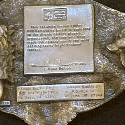 Vintage Atlanta Falcons Belt Buckle Siskiyou Pewter 1987 1396/10000 - Picture 3 of 4