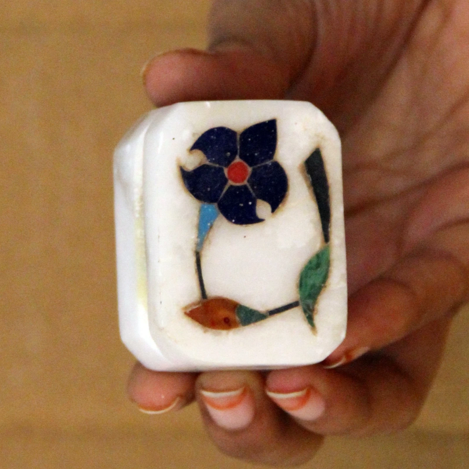 Antique Marble Kitchenware Butter Box Hand Painted Original Carving