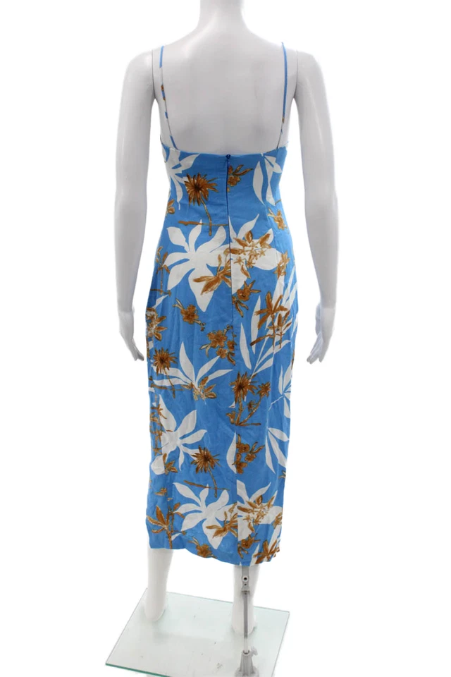 Maxi Vestido Zara Mujer Sin Mangas Floral Azul Lino Viscosa Cremallera Sin Mangas Talla XS Foto 3 de 4