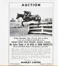 1938 Manley Carter Orange VA "The Shadows" Horse Auction Jump Photo Print AD