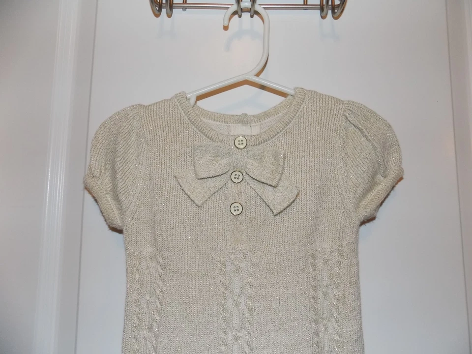 Suéter Vestido GYMBOREE Dorado Holiday Brillo Tejido con Cable Brillante Talla 12-18M Crema Foto 2 de 4