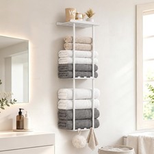 White 3-Tier Wall Towel Rack Bathroom Storage Holds 6 Large Rolled Towels Shelf