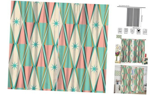 Mid-Century Curtains, Vintage Bohemian Modern Mid-Century 50s and 60s Print,