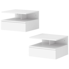 HOMCOM Set di 2 Comodini Sospesi con Cassetto e Mensola Aperta Bianco