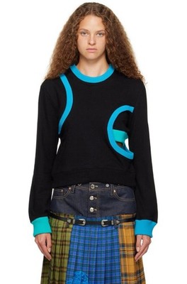 Andersson Bell Black Blue Women s Slit Deconstructed Sweatshirt Medium