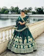 Designer Heavy Chinon Silk Green Lehenga Choli With Dupatta For Function Wear
