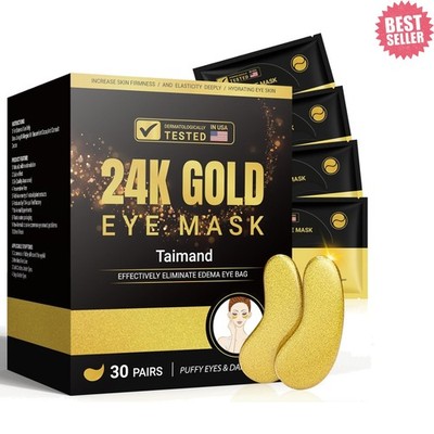 Fresh Scented 24K Gold Eye Patches - 30 Pairs for Dark Circle Relief & Hydration