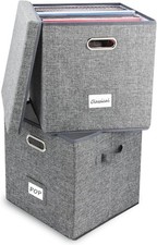 Vinyl Record Storage Box Set of 2 - Album Storage Holds 100 Single Records, Dec