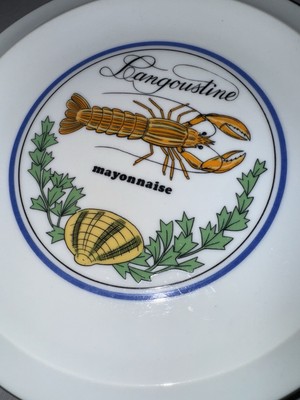 Vtg 4 Salad Plate French Langoustine Fisherman Crab  Trompe L oeil Seafood Cafe