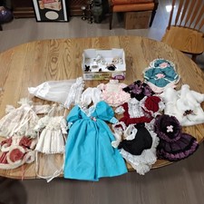 Huge Lot Of Vintage Doll Clothes. Ornate Dresses, Coats, Wedding Dress And Veil
