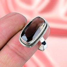 Smoky Gemstone Ring Silver Ring 925 Sterling Silver Ring Women's Jewelry Ring