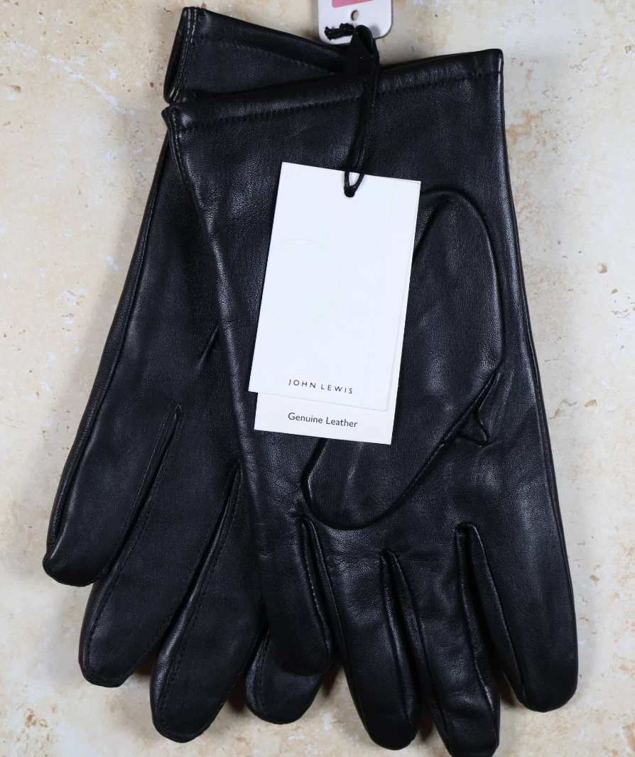 John Lewis Women's Lined Leather Gloves (Black, Large) NWT RRP £55