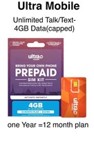 10/mo Ultra Mobile Plan Unlimited Talk, Text 4GB Data Esim activation one year