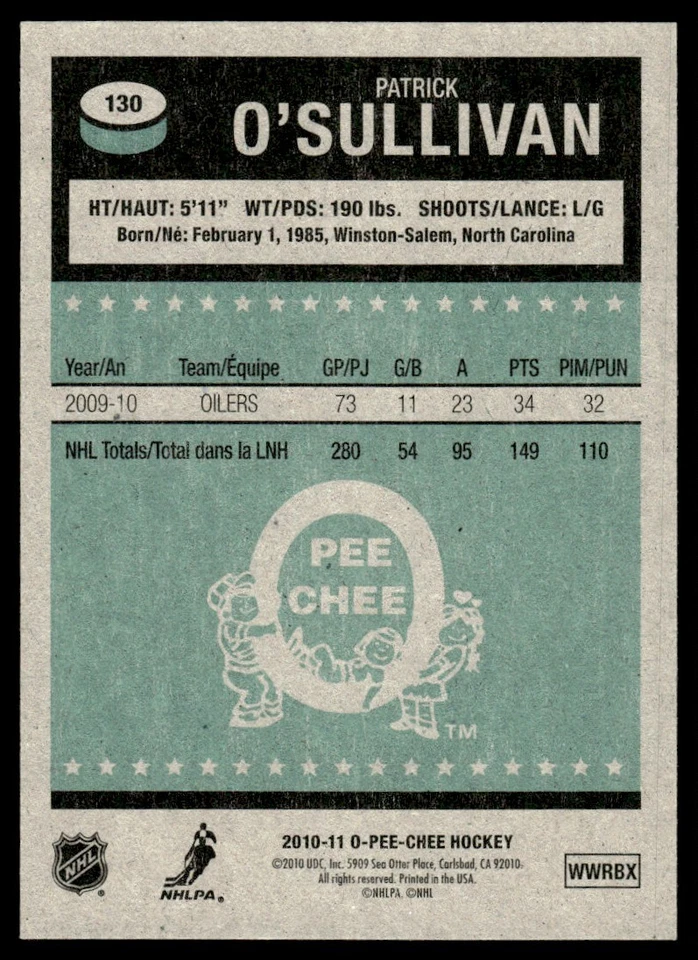 2010-11 O-Pee-Chee Retro Patrick O'Sullivan Phoenix Coyotes #130 - Image 2 of 2
