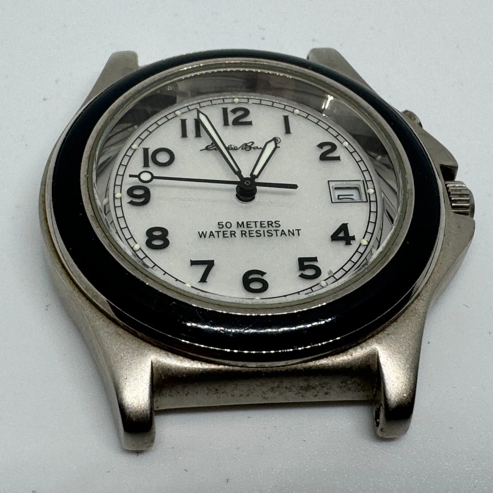 Vintage Eddie Bauer Quartz Watch Men 50m Silver Steel White ~For Parts Repair - Image 2 of 4