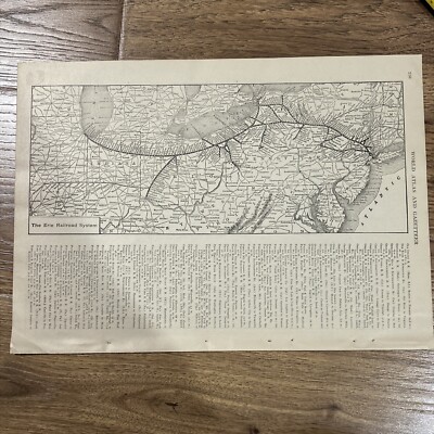 Antique 1917 Map Of The Erie Railroad System 11x15 Inches