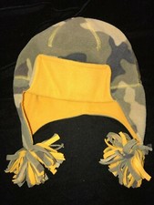 GAP KIDS boys size L/XL camouflage FLEECE WINTER HAT visor top tassels warm