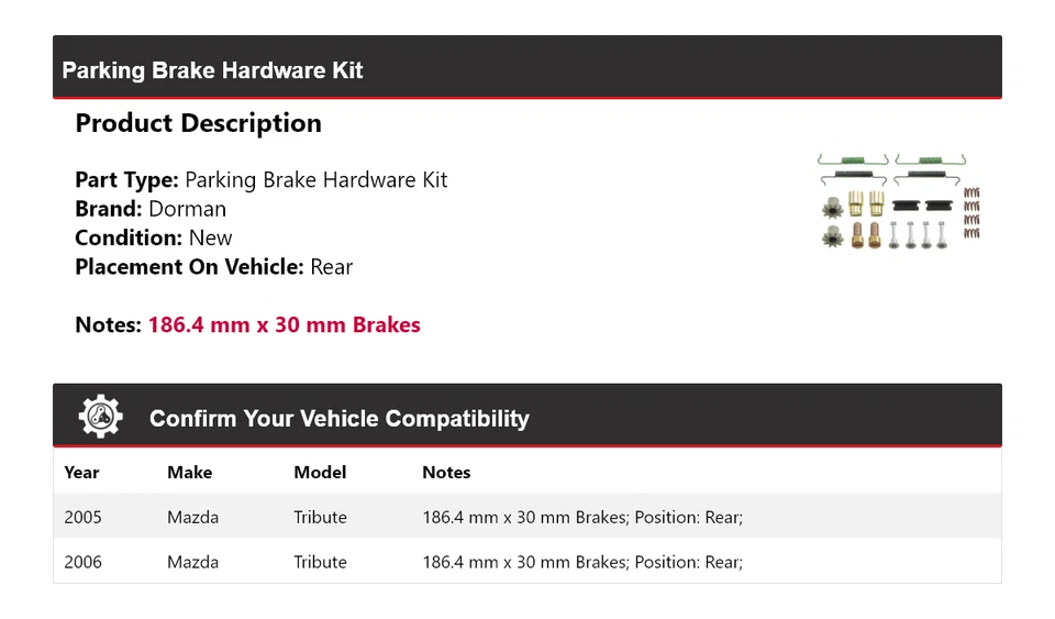 For 2005-2006 Mazda Tribute Dorman Parking Brake Hardware Kit Rear - Image 2 of 4