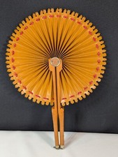 Antique Victorian Cockade Fan, 19th century, Waxed Paper with ribbon and leather