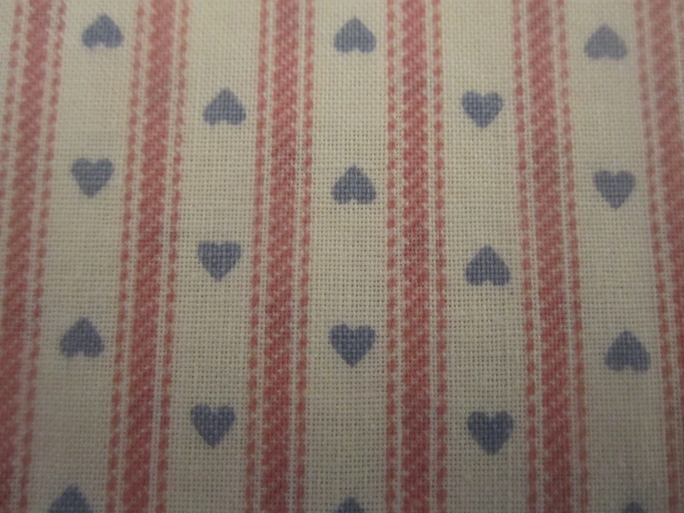 Tela de algodón vintage pequeños corazones azules tela a rayas tictac 1 yarda x 42 Foto 2 de 4