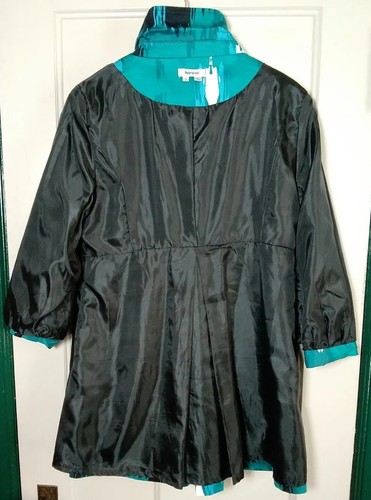 APPRAISAL Coat Women’s 12 Teal Black White Double-Breasted Trench Rain Art City - Picture 24 of 24