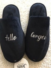Women's NWT Jenni Hello Gorgeous Velour Scuff Black Slippers Size XL