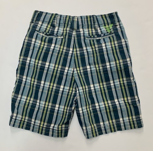 Flat Front Plaid Shorts - Green 
