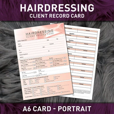 Hairdressing Client Record Card Hair Consultation Treatment Therapists A6 x50