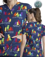 Cherokee Medical Kasack -ck616ogwd- Welcome Diversity -Bunte Hunde-Navy- XXS-5XL